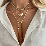 Alloy Heart Pendant CCB Plastic Cube Beaded Multilayer Lariat Necklacesfor Women, Golden, 59.84 inch(152cm)(WGD6FEE-03)