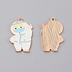 Zinc Alloy Enamel Pendants, Huamn, Light Gold, White, 36x21.5x2mm, Hole: 2mm(ENAM-TAC0001-51)