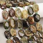 Natural Green Garnet Beads Strands, Faceted, Rectangle, with Seed Beads, 21~22x15~17x7~8mm, Hole: 1mm, about 16~20pcs/strand, 15.35~15.75''(39~40cm)(G-B125-P24-01)