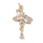 Brass Micro Pave Clear Cubic Zirconia Pendants, Heart with Teardrop Charms, Real 18K Gold Plated, 27x16.5x5mm, Jump Ring: 5x1mm, Inner Diameter: 3mm(KK-C168-14G)