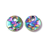 Ion Plating(IP) 304 Stainless Steel Charms, Textured, Flat Round Charm, Rainbow Color, 6x1mm, Hole: 1.2mm(STAS-C066-30M)