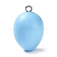 Easter Theme Spray Painted Wood Pendants, Easter Egg Charms with Platinum Tone Iron Loops, Light Sky Blue, 46~48x28~29mm, Hole: 4mm(WOOD-G017-01C)