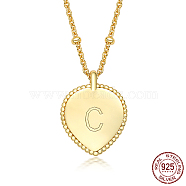 925 Sterling Silver Satellite Chains Pendant Necklaces, Heart, Golden, Letter C, 15.75 inch(40cm)(KK4299-3)