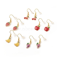 Alloy Fruits Dangle Earrings with Enamel, Brass Jewelry for Women, Mixed Color, 29~34mm, Pin: 0.9mm(EJEW-JE04916)