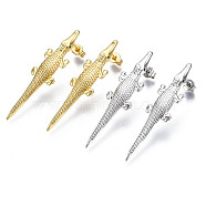 Crocodile Brass Micro Pave Clear Cubic Zirconia Stud Earrings, Long-Lasting Plated, Cadmium Free & Nickel Free & Lead Free, Mixed Color, 43x10.5mm, Pin: 0.7mm(EJEW-Q023-002-NR)