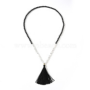 Natural Howlite Beaded Tassel Pendant Necklaces for Men, Black, 31.50 inch(80cm)(IS6381-2)