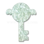 Acrylic Big Pendants, with Glitter Powder, for DIY Making Keychain, Key, Light Green, 59.5x46x2mm, Hole: 3mm(SACR-E005-18)