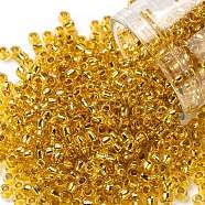 TOHO Round Seed Beads, Japanese Seed Beads, (752) 24K Gold Lined Topaz, 8/0, 3mm, Hole: 1mm, about 220pcs/10g(X-SEED-TR08-0752)
