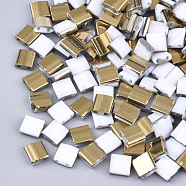 Electroplate Opaque Glass Seed Beads, 2-Hole, Rectangle, Golden Plated, White, 5x4.5~5.5x2~2.5mm, Hole: 0.5~0.8mm(SEED-S023-18C-01C)