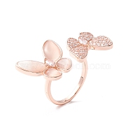 Double Butterfly Clear Cubic Zirconia Cuff Ring, Exquisite Brass Cat Eye Open Ring for Women, Rose Gold, Inner Diameter: 17~17.5mm(RJEW-D117-08RG)