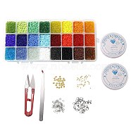 DIY Stretch Jewelry Sets Kits, include Glass Seed Beads, Stainless Steel Needles & Scissors & Beading Tweezers & Lobster Claw Clasps, Alloy & Iron Spacer Beads, Mixed Color, 3mm, Hole: 1mm(DIY-SZ0001-17)