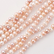 Natural Cultured Freshwater Pearl Beads Strands, Oval, PeachPuff, 7~8x6~7mm, Hole: 0.5mm, about 56~57pcs/strand, 15.7 inch(40cm)(PEAR-G007-10-01)