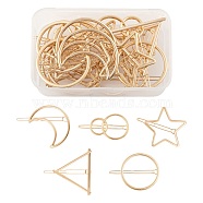 20Pcs 5 Style Alloy Hollow Geometric Hair Pin, Ponytail Holder Statement, Hair Accessories for Women, Interlink Rings, Ring, Moon, Star, Triangle, Golden, 47~53x32.5~53mm, 4pcs/style(PHAR-LS0001-05)