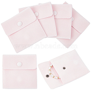 Square Velvet Jewelry Bags, with Snap Fastener, Pink, 10x10x1cm(TP-BBC0001-01A-03)