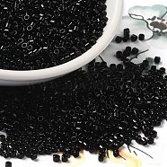 Opaque Colours Glass Seed Beads, Cylinder, Black, 2x1.5mm, Hole: 1mm(SEED-S042-09B-02)