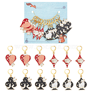 Poker Sign with Cat Pattern Alloy Enamel Pendant Stitch Markers, Crochet Leverback Hoop Charms, Locking Stitch Marker with Wine Glass Charm Ring, Mixed Color, 4.7~5.1cm, 4 style, 3pcs/style, 12pcs/set(HJEW-AB00507)
