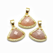 Natural Sunstone Pendants, with Brass Findings, Triangle, Faceted, Golden, 17.5x19x6.5mm, Hole: 3.5x5mm(G-O176C-14G)
