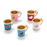 Brass Enamel Charms, with Jump Ring, Golden, Mug with Heart, Mixed Color, 12.5x13.5x10mm, Hole: 3mm(KK-P196-A)