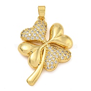 Rack Plating Brass Micro Pave Clear Cubic Zirconia Pendants, Lead Free & Cadmium Free, Long-Lasting Plated, Clover, Real 18K Gold Plated, 37x26x4.5mm, Hole: 3.5x7mm(KK-Z063-32G)