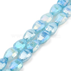Imitation Jade Glass Beads Strands, AB Color Plated, Faceted, Teardrop, Sky Blue, 9x6x4.5mm, Hole: 2.2mm, about 58pcs/strand, 20.67''(52.5cm)(GLAA-P058-06A-03)