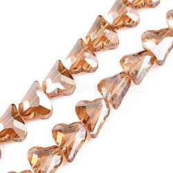 Electroplate Transparent Glass Beads Strands, Faceted, Heart, BurlyWood, 12x10x5mm, Hole: 1mm, about 60Pcs/strand, 24.41 inch(62cm)(EGLA-N002-44-05)
