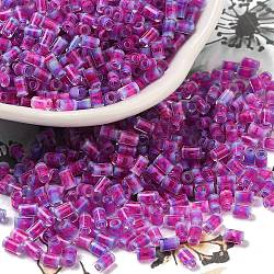 Two Tone Inside Colours Transparent Glass Seed Beads, Column, Dark Orchid, 3.5x2.5mm, Hole: 1.2mm, about 18000pcs/pound(SEED-C004-05H)