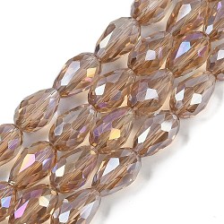 Transparent Electroplate Glass Beads Strands, AB Color Plated, Faceted, Teardrop, Camel, 5~6x4mm, Hole: 0.9mm, about 65~67pcs/strand, 15.35~16.4''(39~41cm)(EGLA-N013-T4mm-B23)