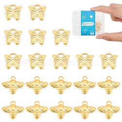 20Pcs 2 Style 304 Stainless Steel Charms, Textured, Bees & Butterfly, Golden, 11~12.5x12~15x2mm, Hole: 1.5~3mm, 10pcs/style(STAS-DC0008-90)