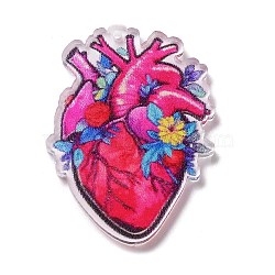 Valentine's Day Opaque Printed Acrylic Pendants for Earrings Making, Heart, Cerise, 39.5x29x2mm, Hole: 1.4mm(MACR-M037-01B)