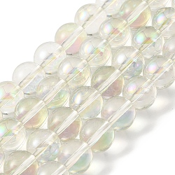 Transparent Electroplate Glass Beads Strands, Pearl Luster Plated, Round, Honeydew, 8mm, Hole: 1mm, about 50pcs/strand, 14.96''(38cm)(GLAA-T032-T8mm-C10)