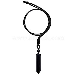 Natural Obsidian Bullet Pendant Necklace, Gemstone Jewelry for Women Men, 26.77 inch(68cm)(JN1043C)