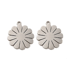 Non-Tarnish 201 Stainless Steel Pendants, Flower Charms, Stainless Steel Color, 17x15x0.9mm, Hole: 1.4mm(STAS-K251-073P)