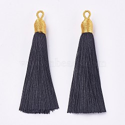 Polyester Tassel Big Pendants Decoration, Black, 85~90x9~10mm, Hole: 3mm(FIND-I007-A09)