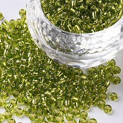 8/0 Glass Seed Beads, Silver Lined Round Hole, Round, Yellow Green, 3mm, Hole: 1mm, about 10000 beads/pound(SEED-A005-3mm-24)