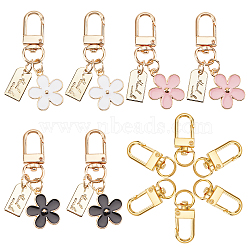 PandaHall Elite 6Pcs Alloy Baking Paint Flower Keychain and 6Pcs Zinc Alloy Swivel Clasps, Golden, 6cm(KEYC-PH0001-50)