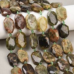 Natural Green Garnet Beads Strands, Faceted, Rectangle, with Seed Beads, 21~22x15~17x7~8mm, Hole: 1mm, about 16~20pcs/strand, 15.35~15.75''(39~40cm)(G-B125-P24-01)