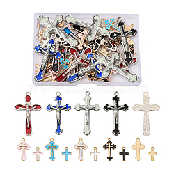 Alloy Enamel Pendants, Cross, Mixed Color, 56pcs/box(ENAM-KS0001-01)