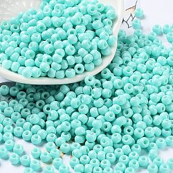 Baking Paint Glass Seed Beads, Round, Turquoise, 4x3mm, Hole: 1.2mm, about 7650pcs/pound(SEED-H002-I-A525)
