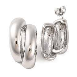 Non-Tarnish 304 Stainless Steel Stud Earrings, Double C-Shaped, Stainless Steel Color, 32x17mm(EJEW-G395-01P)