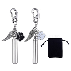 2Pcs Alloy Enamel Pendants Keychain, with 304 Stainless Steel Keychain Clasp, 304 Stainless Steel & Tibetan Style Alloy Pendants, Dog Paw Prints & Wing, Mixed Color, 9.5cm, 2pcs/set(HJEW-SW00012)