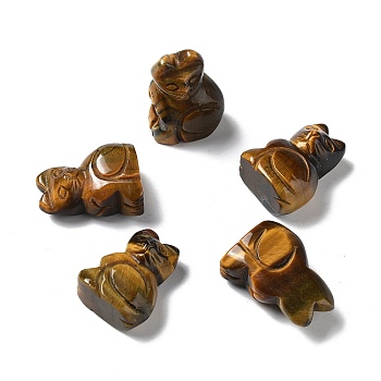Natural Tiger Eye Cat Shape Healing Figurines, Reiki Energy Stone Display Decorations, for Home Feng Shui Ornament, 18~19x11x24~26.5mm