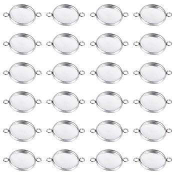50Pcs 304 Stainless Steel Cabochon Connector Settings, Plain Edge Bezel Cups, Flat Round, Stainless Steel Color, Tray: 12mm, 19x13.5x2mm, Hole: 1.8mm