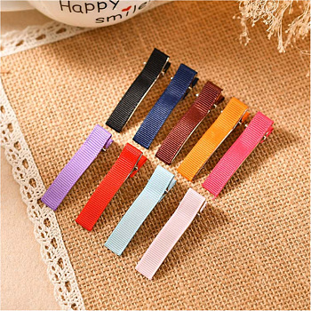 Alloy Alligator Hair Clip, with Wrap Cloth, Hair Accessories for Girls, Rectangle, Random Single Color or Random Mixed Color, 35mm, about 100pcs/bag