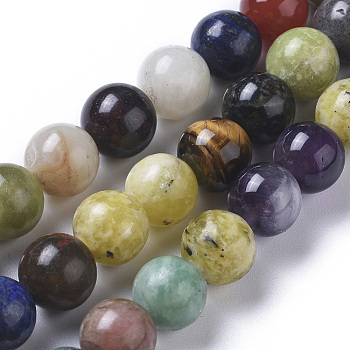 Natural Mixed Gemstone Beads Strands, Round, 8mm, Hole: 0.7mm, about 46pcs/strand, 14.96 inch(38cm)