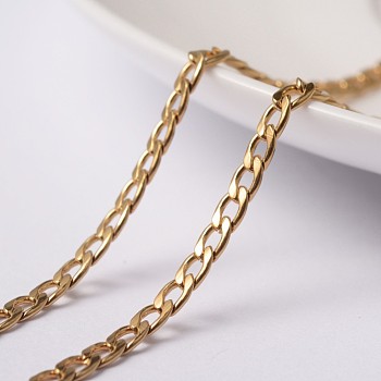 3.28 Feet 304 Stainless Steel Curb Chains, Unwelded, Faceted, Golden, 5x3x0.8mm