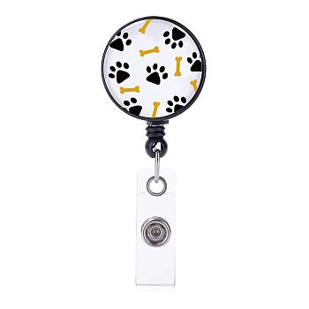Fingerinspire ABS Plastic Retractable Badge Reel, Card Holders, with Platinum Snap Buttons, ID Badge Holder Retractable for Nurses, Flat Round, Other Pattern, 85x17mm, 4pcs/box