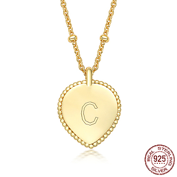 925 Sterling Silver Satellite Chains Pendant Necklaces, Heart, Golden, Letter C, 15.75 inch(40cm)
