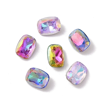 Glass Rhinestone Cabochons, Flat Back & Back Plated, Faceted, Rectangle, Mixed Color, 8x6x3.3mm