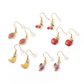 Alloy Fruits Dangle Earrings with Enamel, Brass Jewelry for Women, Mixed Color, 29~34mm, Pin: 0.9mm