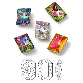 K9 Glass Rhinestone Cabochons, Point Back & Back Plated, Faceted, Rectangle, Mixed Color, 18x13x6mm